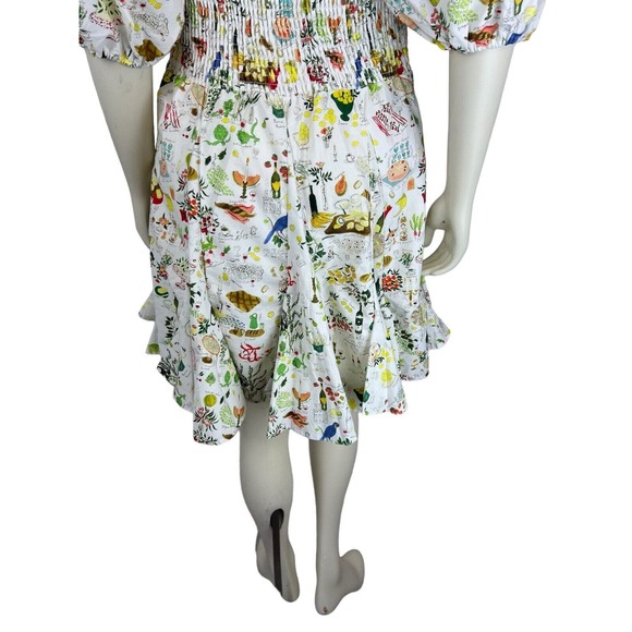 NEW Rhode Astrid Smocked Printed Dress Size L Puff Sleeve Picnic White Pleat - Picture 7 of 12